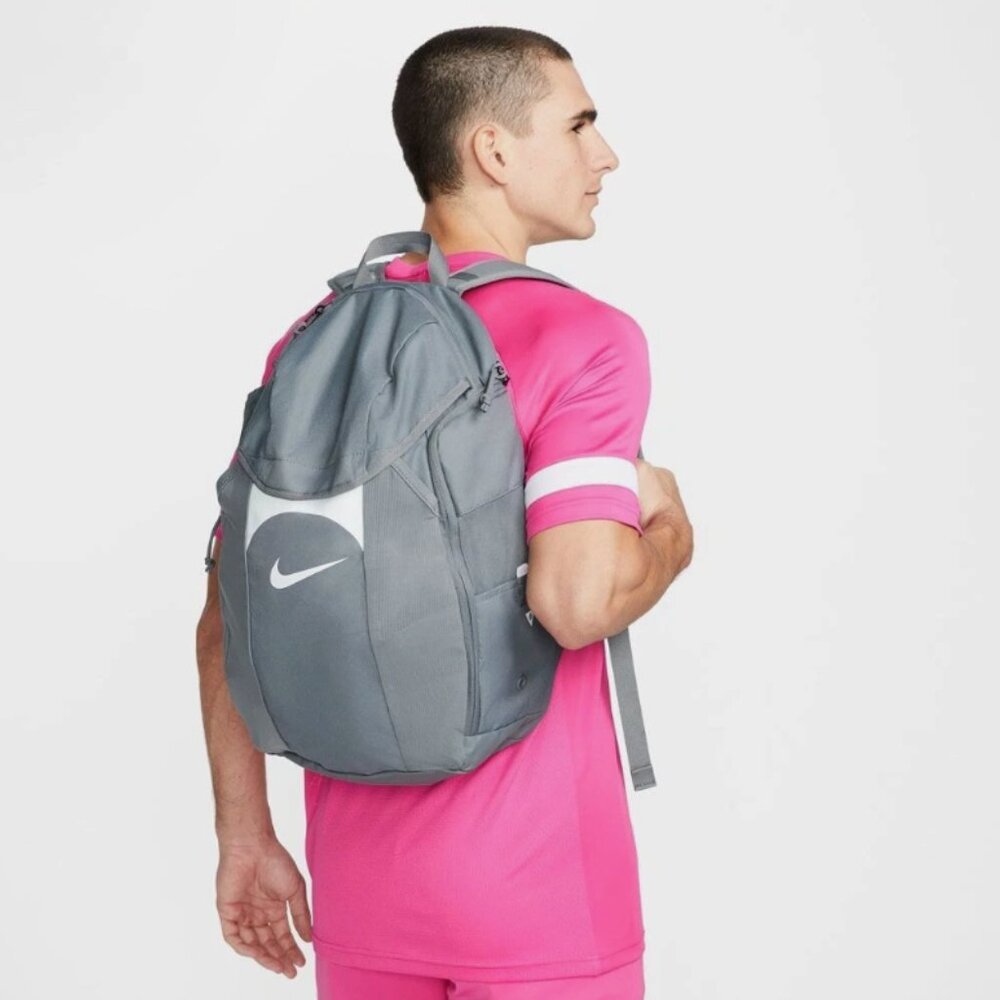 Nike Academy 30L Storm FIT Backpack + Cover Soccer School Travel Gym Grey White